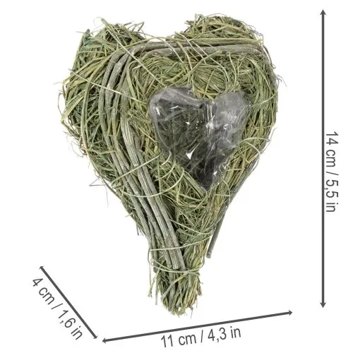Deko Herz aus Naturgras mit Folieneinsatz 14cm Grün 2er Set | Floristik24.ch