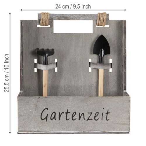 Artikel Pflanzkasten „Gartenzeit“ mit Werkzeug Deko Grau 24×10×25cm
