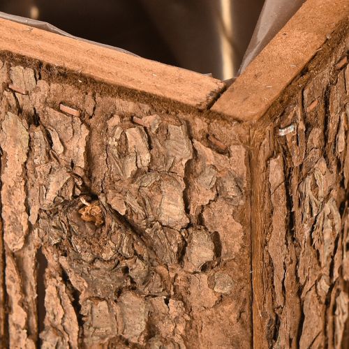 Floristik24 Pflanzkasten Holz quadratisch Pinienrinde Übertopf 12×12cm