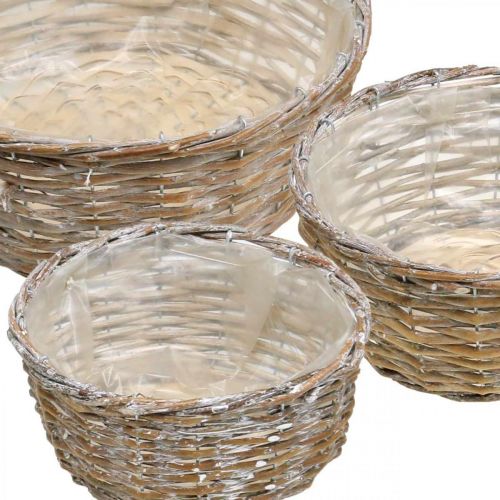 Artikel 3er Set Weidenkorb Pflanzkorb Dekokorb Weiß Gewaschen Vintage Ø21,5/26/31cm für Heim und Garten