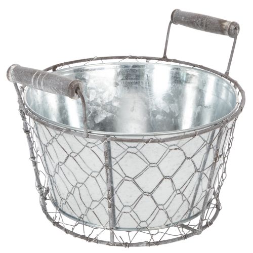 Artikel Pflanzkorb aus Draht mit Einsatz und Griffen, Ø22 cm, H17.5 cm, silbern-weiss