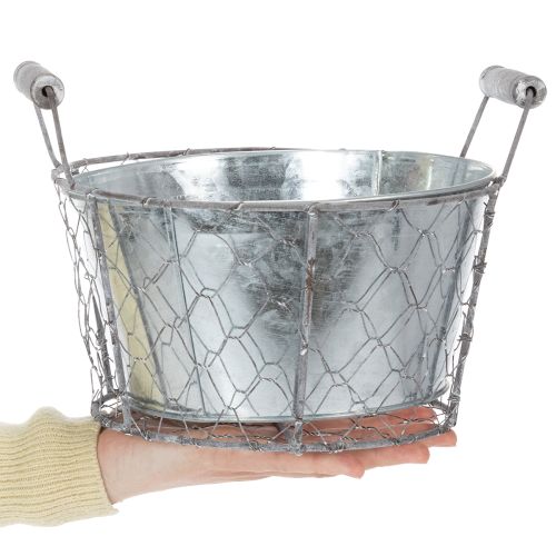 Artikel Pflanzkorb aus Draht mit Einsatz und Griffen, Ø22 cm, H17.5 cm, silbern-weiss