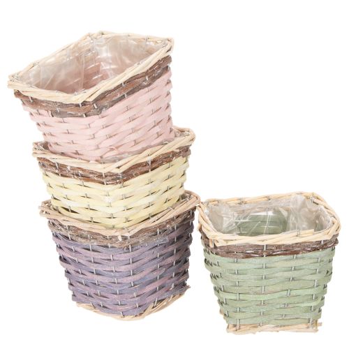 Pflanzkorb quadratisch 14cm mit Folie Holz bunt 4er-Set