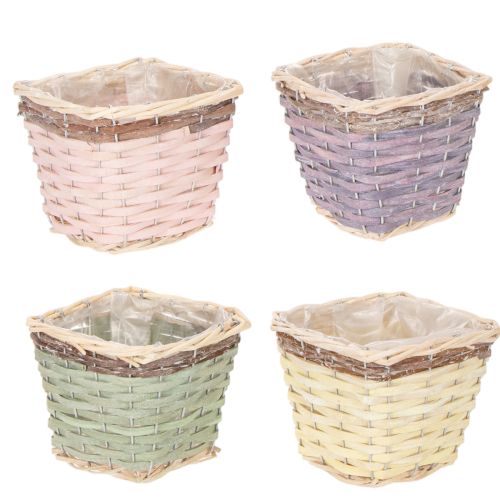 Pflanzkorb quadratisch 14cm mit Folie Holz bunt 4er-Set | Floristik24.ch