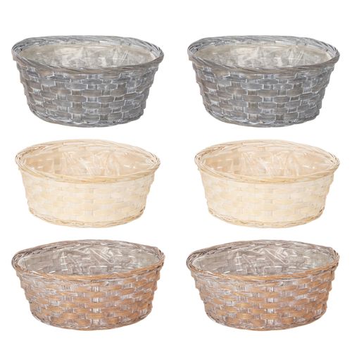 Geflochtener Blumenkorb aus Spanholz 23 cm Set 6 Stück Weiss-Braun-Grau | Floristik24.ch