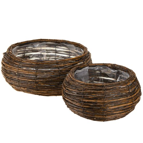 Pflanzkorb rund mit Folie Weidenkorb Braun Ø32/23cm 2er-Set