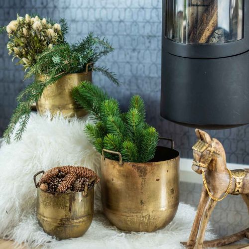 Floristik24 Pflanzkübel Antik Look Blumentopf mit Griffen Metall H17/19,5/26cm 3er-Set