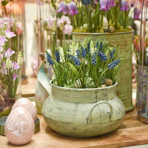 Floristik24 Pflanzkübel mit Griffen Metall Grün gewaschen Ø28/40cm 2er-Set