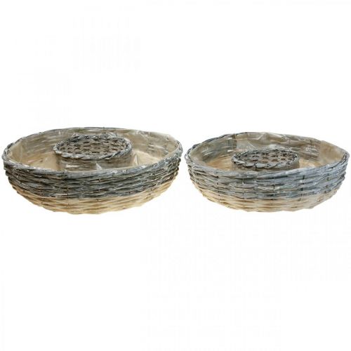 Floristik24 Pflanzring Weide Natur Pflanzschale Ø44/38cm 2er-Set Weiß gewaschen