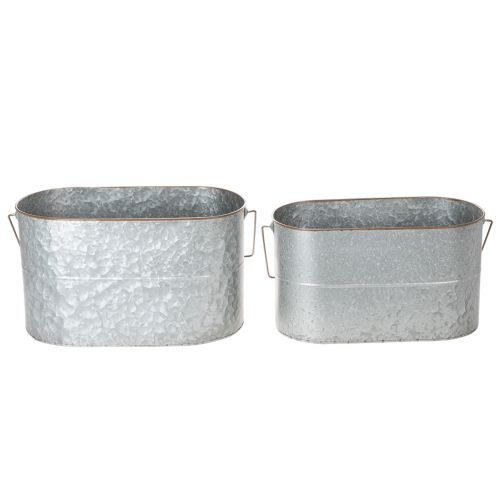 Pflanzschalen-Set aus Metall mit Henkeln, 2 Grössen, Silber und Braun, H22/20cm L42/40cm, für Innen- und Aussenbereich | Floristik24.ch