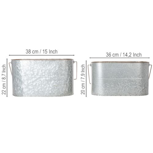 Pflanzschalen-Set aus Metall mit Henkeln, 2 Grössen, Silber und Braun, H22/20cm L42/40cm, für Innen- und Aussenbereich | Floristik24.ch