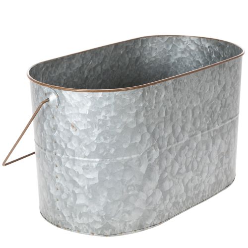 Pflanzschalen-Set aus Metall mit Henkeln, 2 Grössen, Silber und Braun, H22/20cm L42/40cm, für Innen- und Aussenbereich | Floristik24.ch