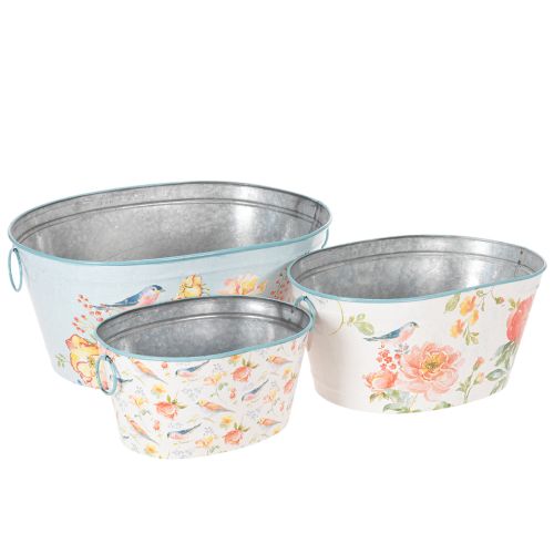 Pflanzschalen aus Metall, oval, mit Blumen- und Vogelmotiv, 39/31/24,5 cm, Set mit 3 Stück online kaufen | Floristik24.ch