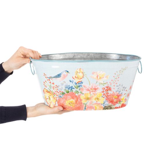Pflanzschalen aus Metall, oval, mit Blumen- und Vogelmotiv, 39/31/24,5 cm, Set mit 3 Stück | Floristik24.ch