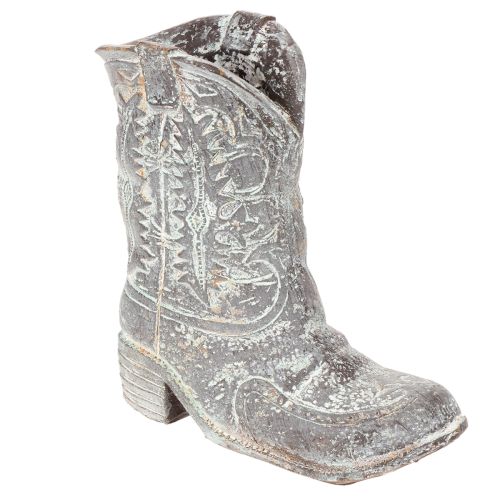 Deko Cowboy-Stiefel Pflanzgefäss Polyresin Grau-Blau 24cm