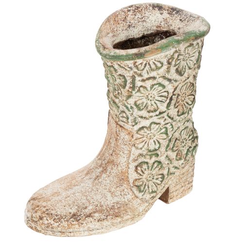 Blumentopf in Stiefel-Form aus Polyresin mit Blumenmuster, 24 cm, Braun-Grün | Floristik24.ch