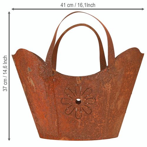 Artikel Pflanztasche Metall Deko Übertopf Rost mit Henkeln H37cm