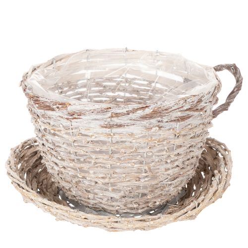 Korb Tasse mit Unterteller aus Weide 34 cm Weiss-Grau online kaufen | Floristik24.ch