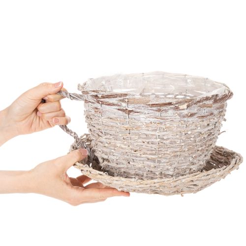 Korb Tasse mit Unterteller aus Weide 34 cm Weiss-Grau | Floristik24.ch