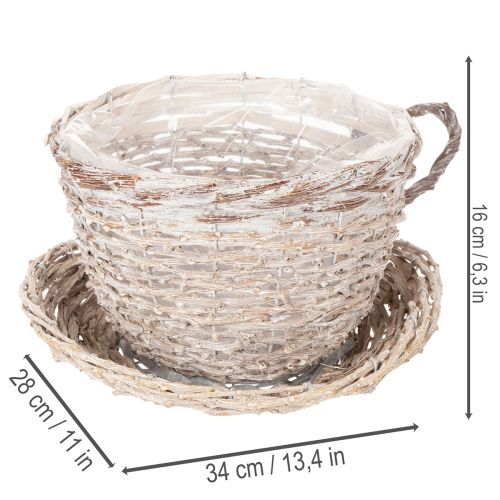 Korb Tasse mit Unterteller aus Weide 34 cm Weiss-Grau | Floristik24.ch