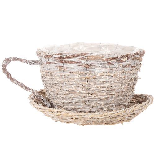 Korb Tasse mit Unterteller aus Weide 34 cm Weiss-Grau | Floristik24.ch