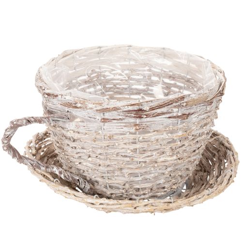 Korb Tasse mit Unterteller aus Weide 34 cm Weiss-Grau | Floristik24.ch