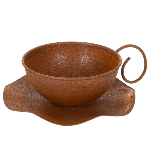 Pflanztasse mit Untertasse aus Metall Ø19,5 cm rostbraun für Garten und Balkon | Floristik24.ch