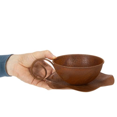 Pflanztasse mit Untertasse aus Metall Ø19,5 cm rostbraun für Garten und Balkon | Floristik24.ch