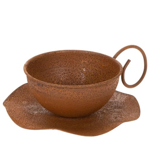 Pflanztasse aus Metall mit Untertasse Ø17,5cm H6cm Rostoptik für Tisch- und Balkondekoration | Floristik24.ch