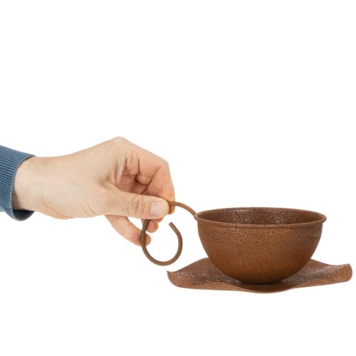 Pflanztasse aus Metall mit Untertasse Ø17,5cm H6cm Rostoptik für Tisch- und Balkondekoration | Floristik24.ch