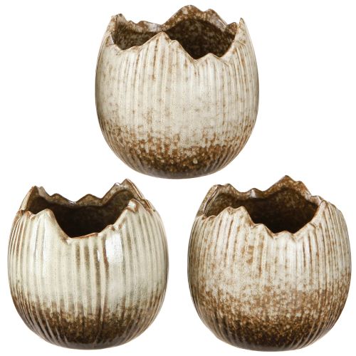 Artikel Pflanztopf Keramik Ei Zerbrochen Creme Braun Ø9,5cm 3 St