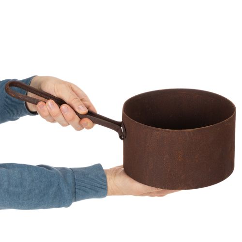Pflanztopf Metall Ø20cm H11cm Rostoptik mit Griff für Innen- und Aussendekoration | Floristik24.ch