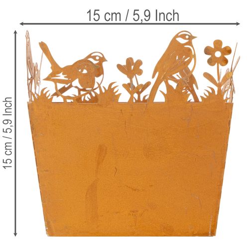 Pflanzgefäss aus Metall mit Singvögeln, Rost-Optik, 15,5cm | Floristik24.ch