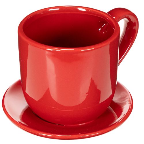 Tasse mit Unterteller aus Keramik, 17 cm, Rot, für Trocken- und Kunstblumen | Floristik24.ch