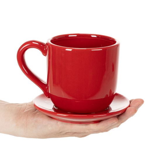 Tasse mit Unterteller aus Keramik, 17 cm, Rot, für Trocken- und Kunstblumen | Floristik24.ch