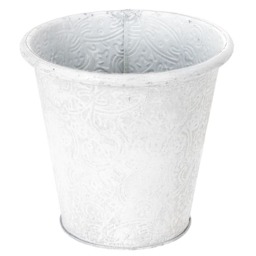 Pflanztopf aus Metall mit Ornamenten Weiss Ø15,5cm H14,5cm für Innen- und Aussendeko online kaufen | Floristik24.ch