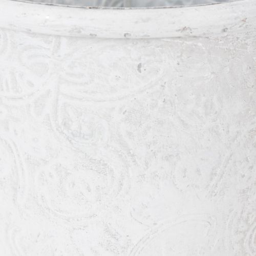 Pflanztopf aus Metall mit Ornamenten Weiss Ø15,5cm H14,5cm für Innen- und Aussendeko | Floristik24.ch