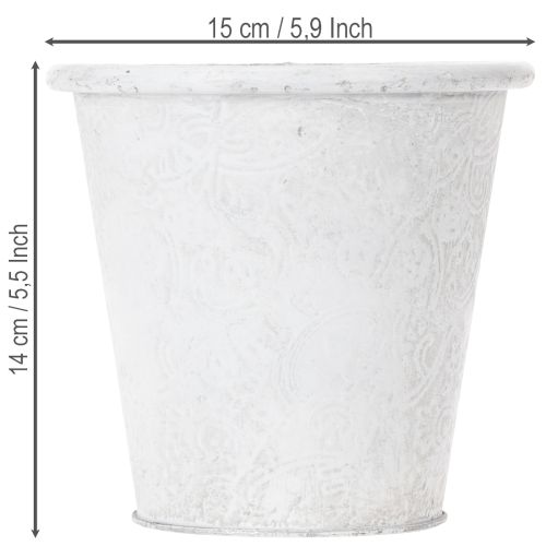 Pflanztopf aus Metall mit Ornamenten Weiss Ø15,5cm H14,5cm für Innen- und Aussendeko | Floristik24.ch