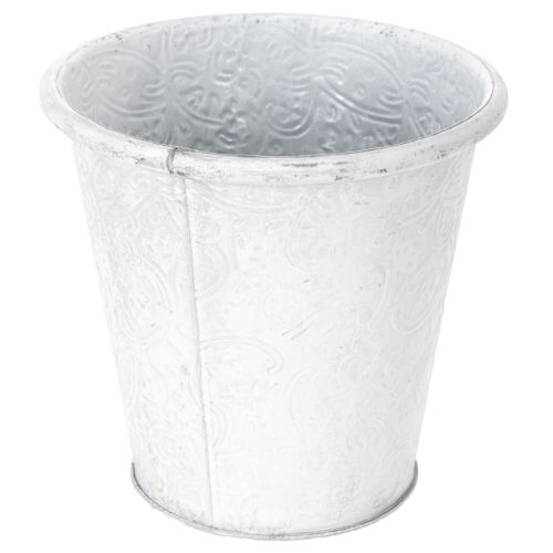 Pflanztopf aus Metall mit Ornamenten Weiss Ø15,5cm H14,5cm für Innen- und Aussendeko | Floristik24.ch