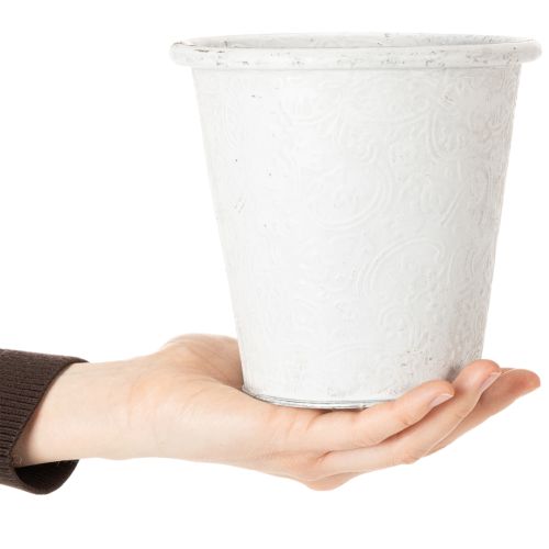 Pflanztopf aus Metall mit Ornamenten Weiss Ø15,5cm H14,5cm für Innen- und Aussendeko | Floristik24.ch