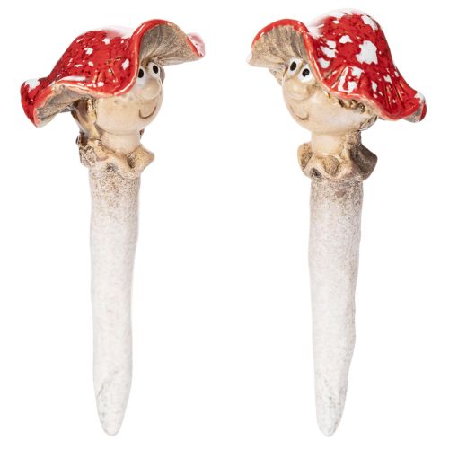 Pilz-Stecker Dekofigur Mädchen und Junge Fliegenpilz 13 cm Keramik Rot 2er-Set