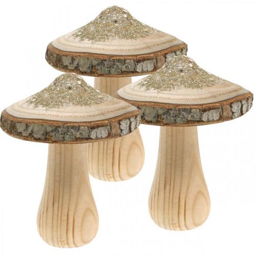 Floristik24 Holzpilz Rinde und Glitter Deko Pilze Holz H11cm 3St