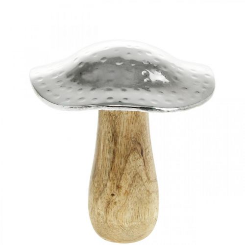 Floristik24 Deko Pilz Metall Holz Silbern, Natur Herbstdeko 13cm
