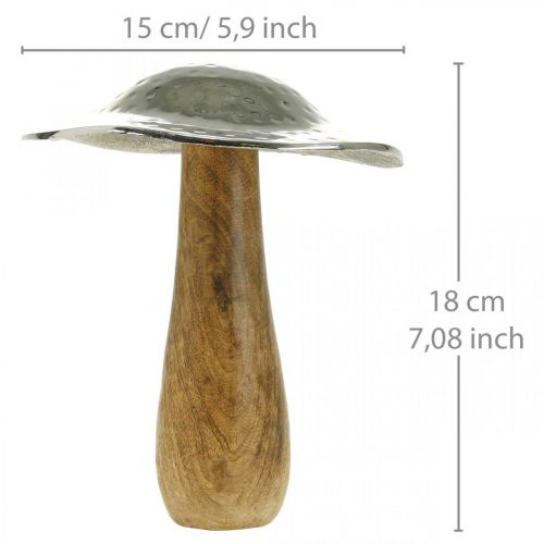 Floristik24 Deko Pilz Metall Holz Silbern, Natur Deko-Figur Herbst 18cm