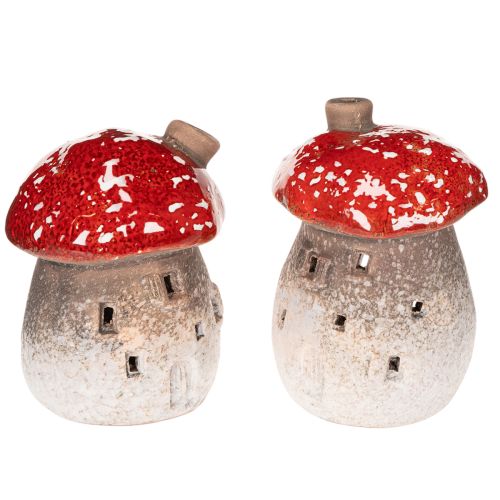 Pilzhaus 2er-Set Keramik 10cm rot-weiss mit Schornstein online kaufen | Floristik24.ch