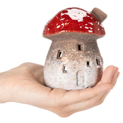 Pilzhaus 2er-Set Keramik 10cm rot-weiss mit Schornstein | Floristik24.ch