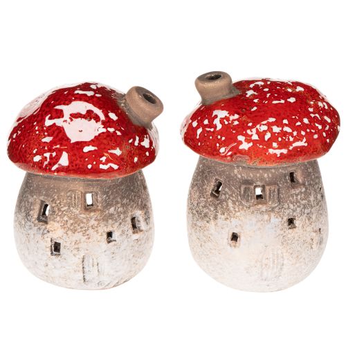 Pilzhaus 2er-Set Keramik 10cm rot-weiss mit Schornstein | Floristik24.ch