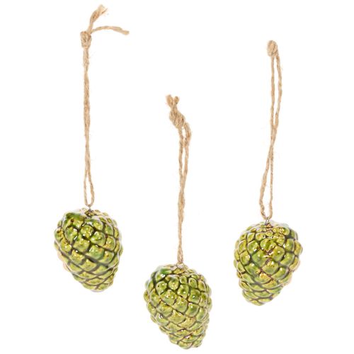 Zapfen-Anhänger aus Keramik, 5 cm, grün, Set mit 3 Stück