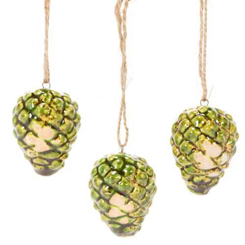 Zapfen-Anhänger aus Keramik, 5 cm, grün, Set mit 3 Stück | Floristik24.ch