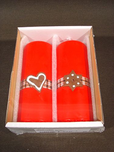 Floristik24 Stumpenkerze rubin mit angewachstem Stern / Herz auf Karoband